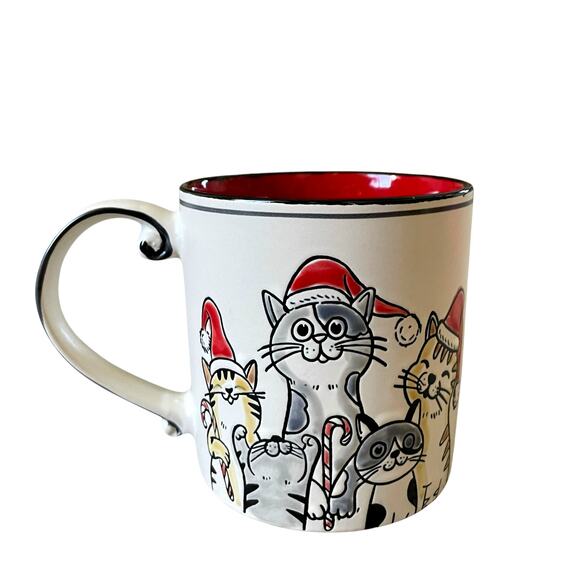 Eli + Ana Other - Eli+Ana Embossed Santa Cats Christmas Holiday Ceramic Mug 21oz New